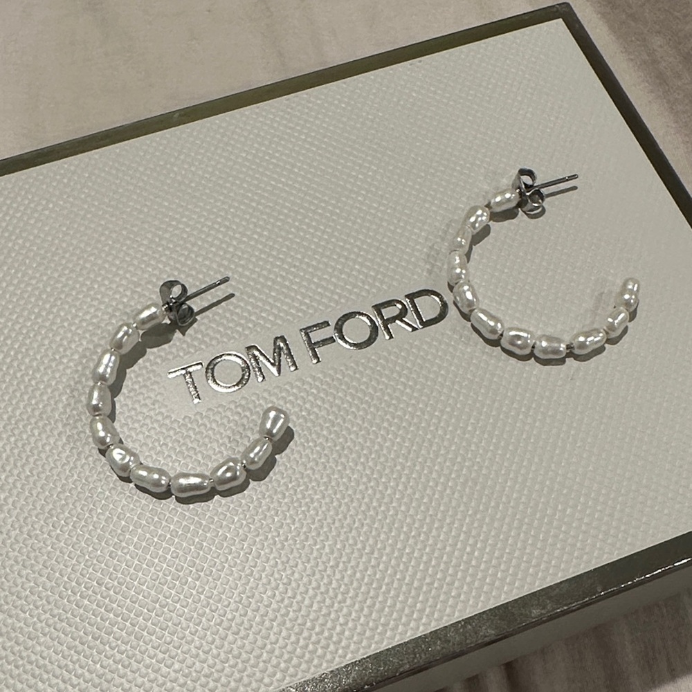 Anthropologie mini pearl half hoop earrings